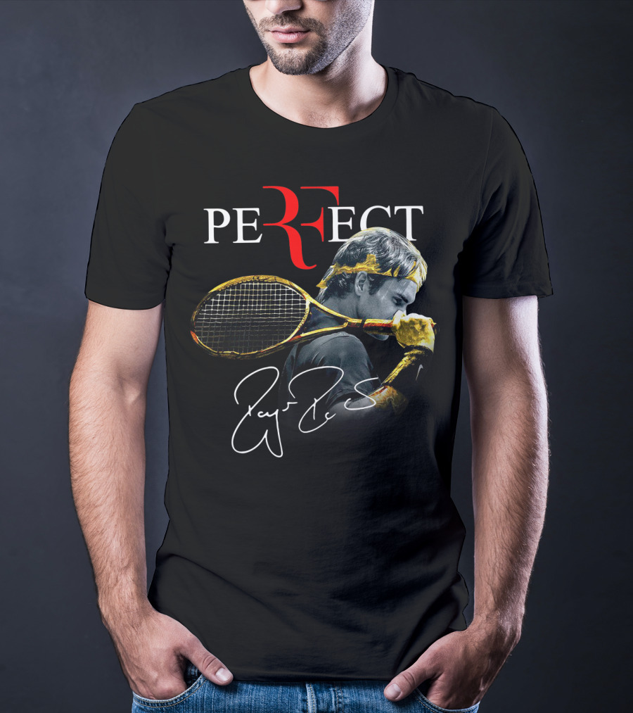 Roger Federer Perfect Tennis Tribute Racket Signature Iconic Moment T-Shirt