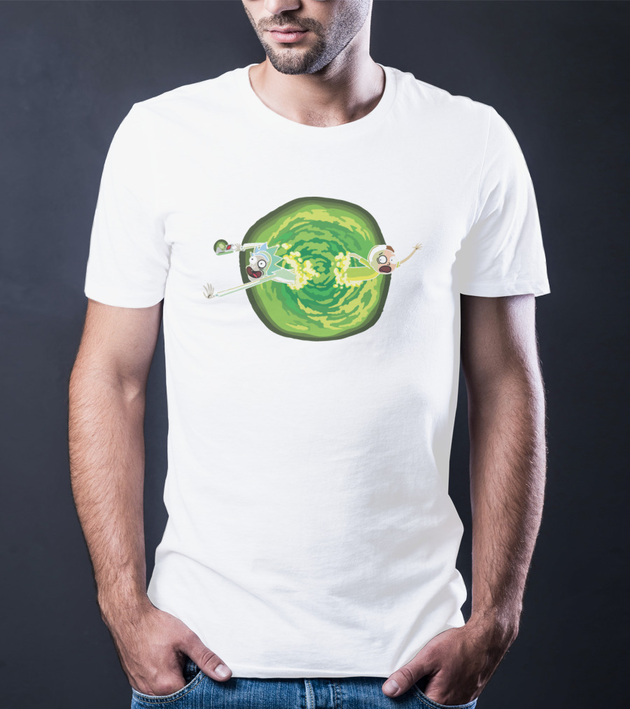 Rick And Morty Animated Portal Gun Adventure Scene T-Shirt