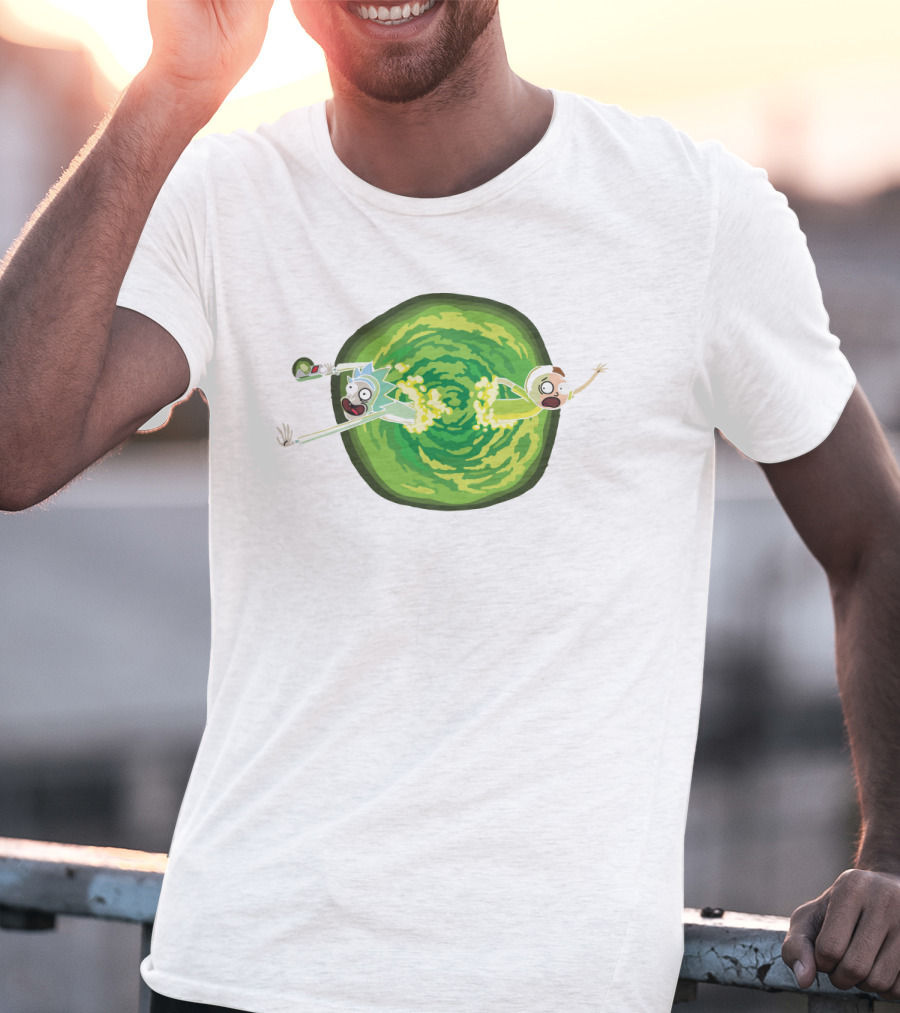 Rick And Morty Animated Portal Gun Adventure Scene T-Shirt