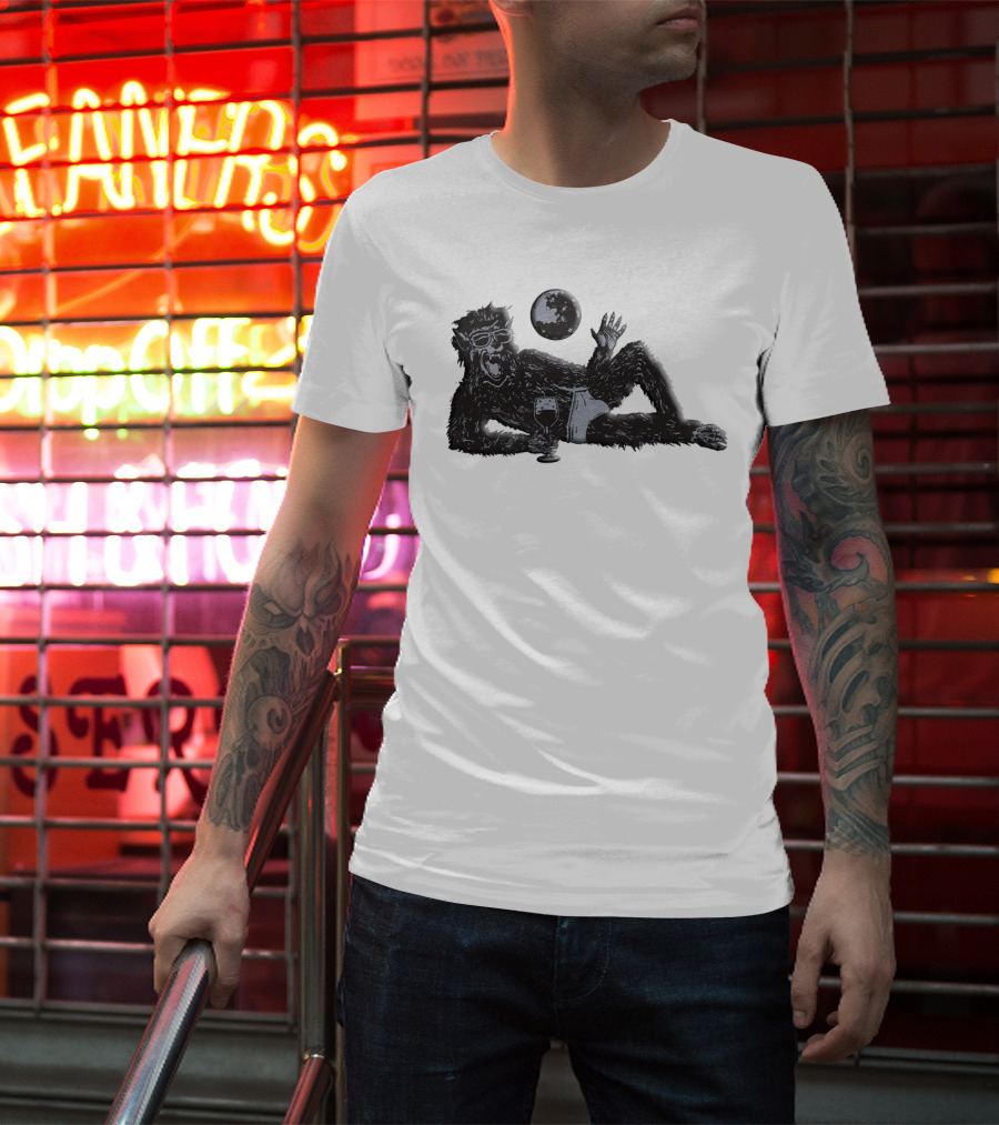 Laid-Back Monkey With Sunglasses And Drink Under The Moon T-Shirt