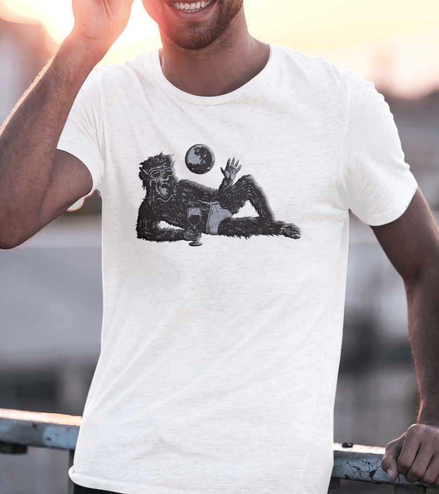 Laid-Back Monkey With Sunglasses And Drink Under The Moon T-Shirt