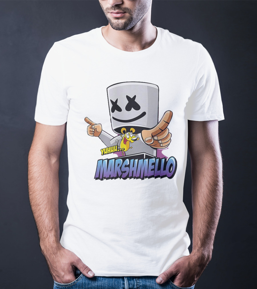 Marshmello Yuhuuu Cartoon Styled Short Sleeve T-Shirt