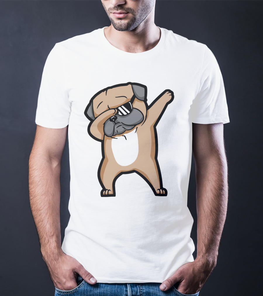 Dabbing Pug With Sunglasses Dance Pose Drawing T-Shirt