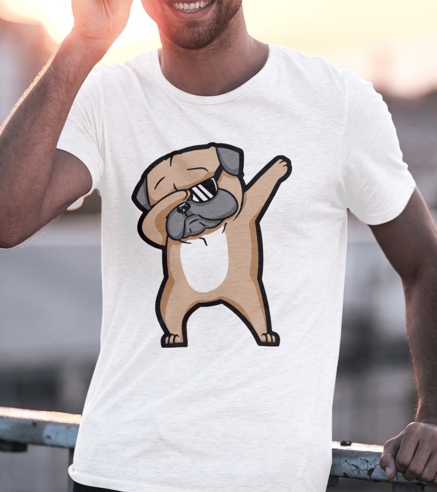 Dabbing Pug With Sunglasses Dance Pose Drawing T-Shirt