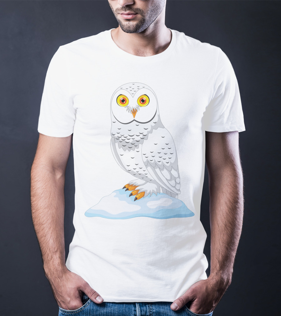 Cute Cartoon Arctic Owl Sitting On Snow T-Shirt