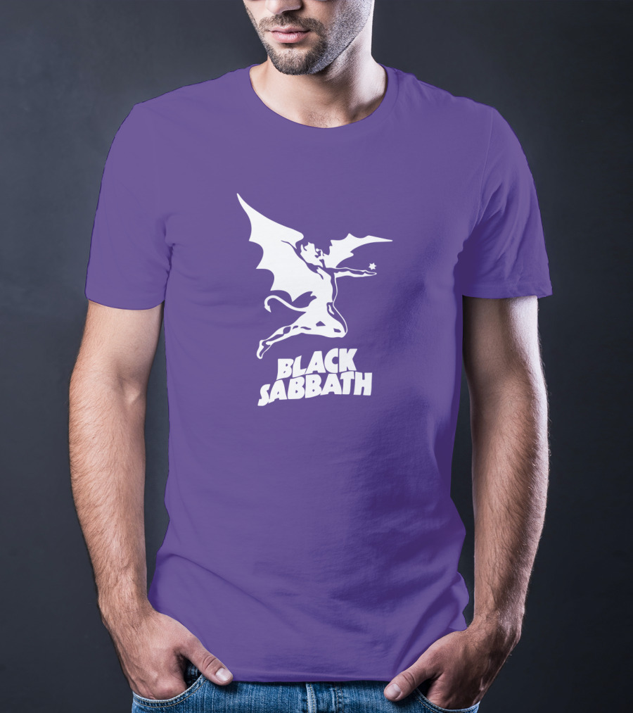 Black Sabbath Flying Devil Logo Purple Background T-Shirt