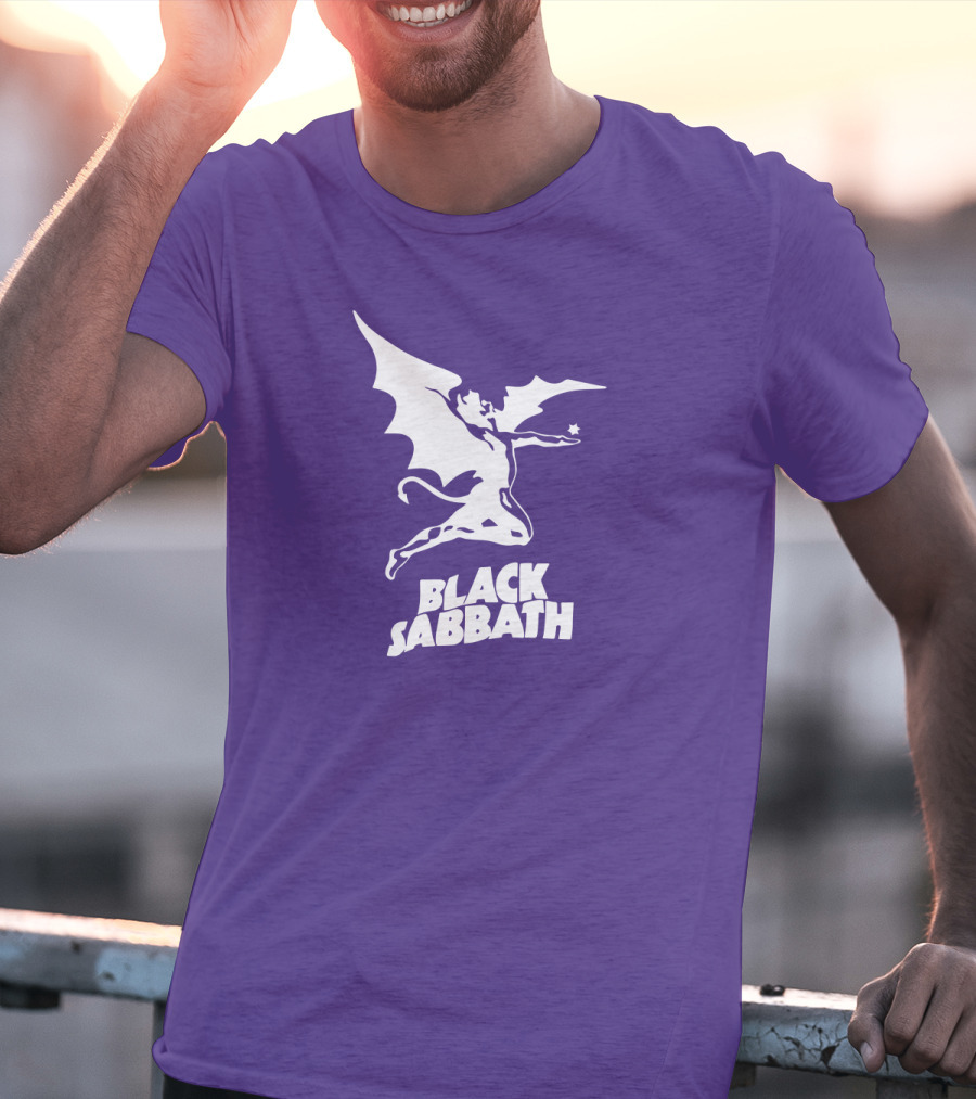 Black Sabbath Flying Devil Logo Purple Background T-Shirt
