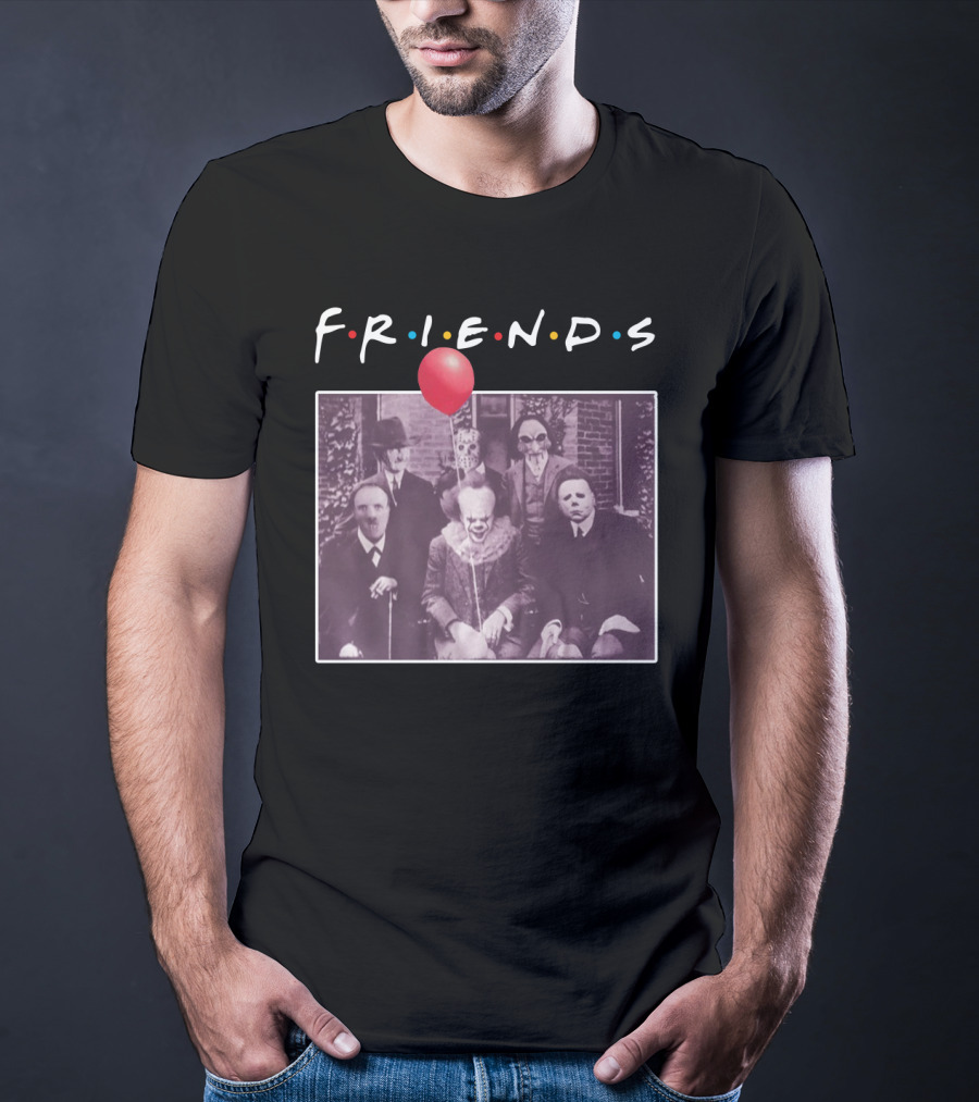 Horror Movie Characters Iconic Friends TV Show Parody Featuring Red Balloon T-Shirt