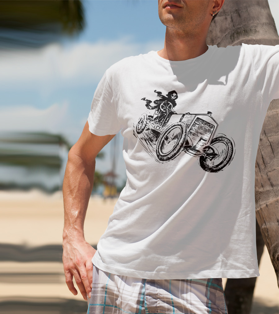 Vintage Death Racing Grim Reaper In High-Speed Race Car T-Shirt