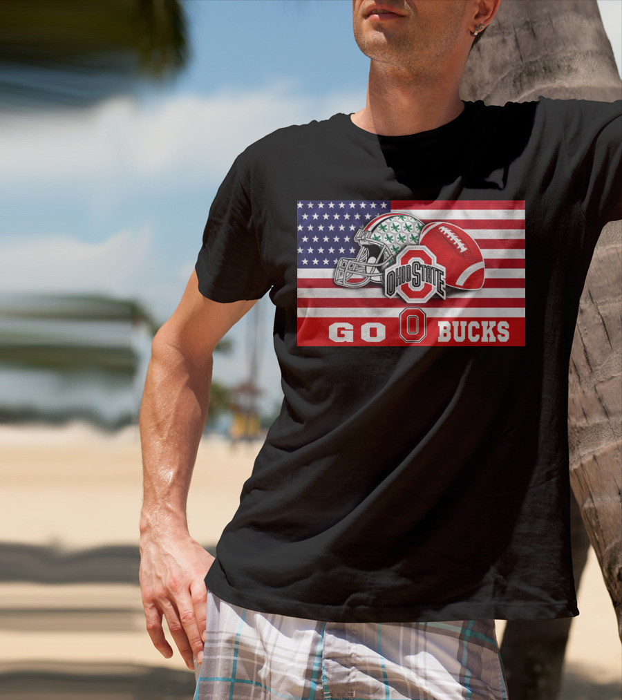 Ohio State Buckeyes Go Bucks American Flag Football Helmet T-Shirt
