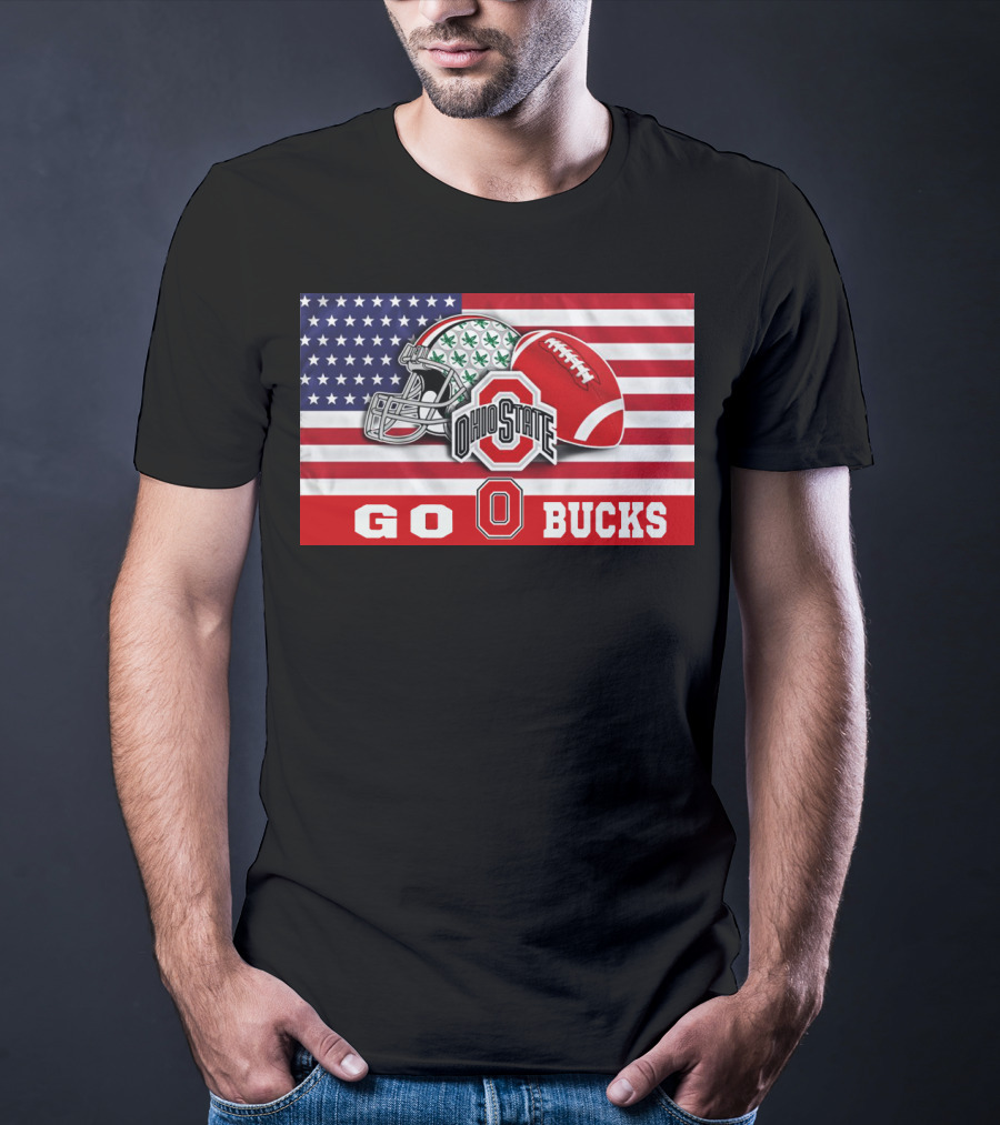 Ohio State Buckeyes Go Bucks American Flag Football Helmet T-Shirt