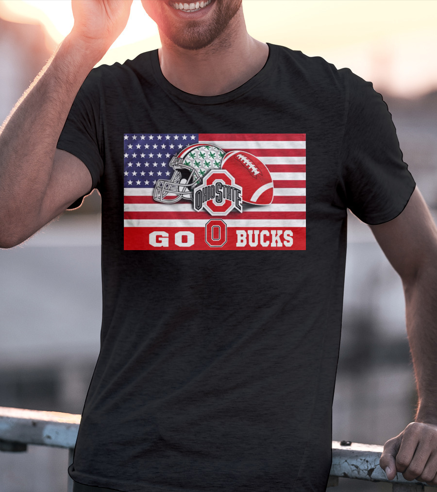 Ohio State Buckeyes Go Bucks American Flag Football Helmet T-Shirt