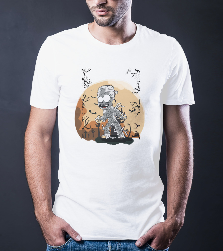 Halloween Zombies Mummy With Moon Tombs And Spooky Trees T-Shirt