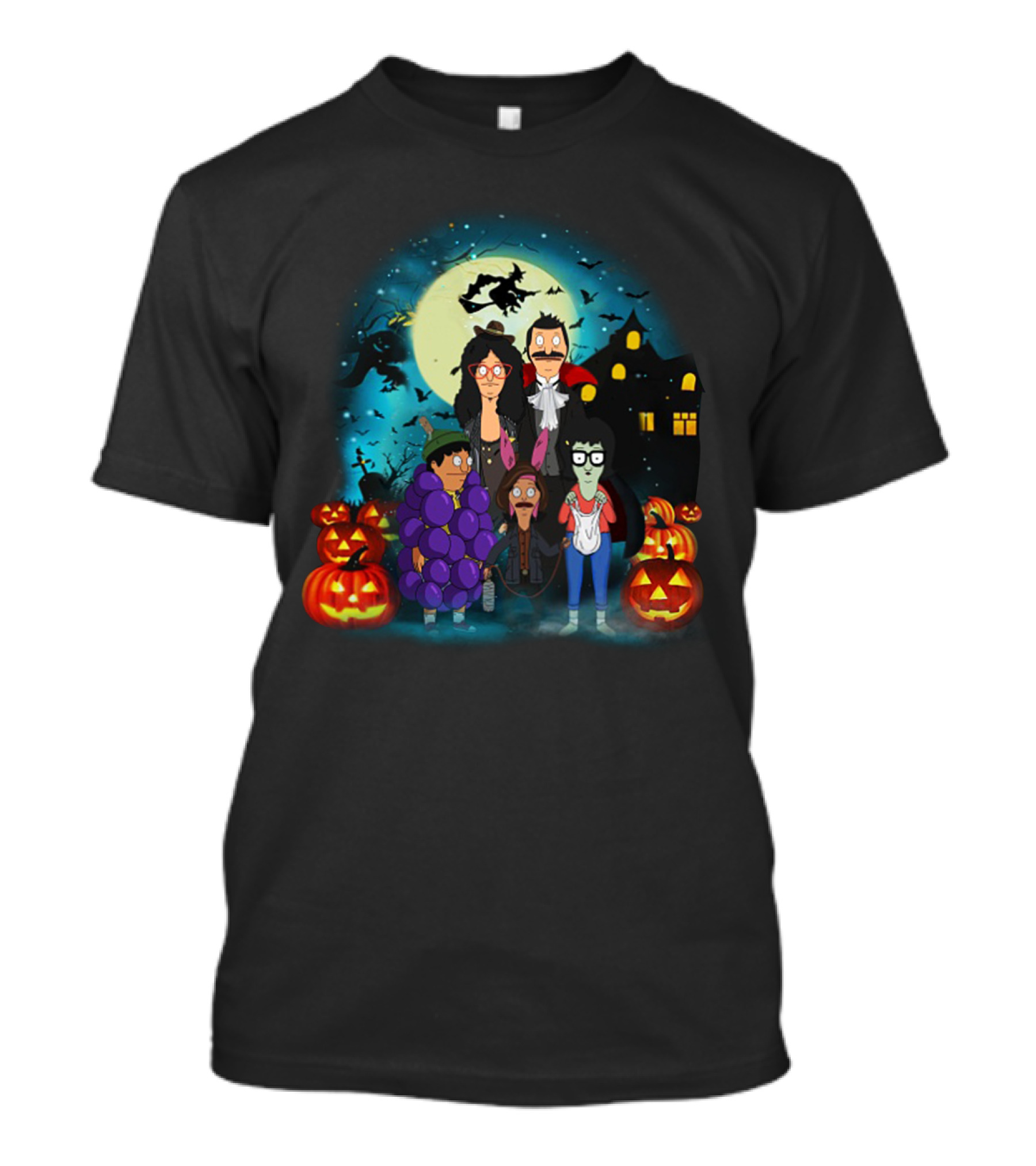 Bob's Burgers Belcher Family Halloween Costumes With Pumpkins And Haunted House T-Shirt