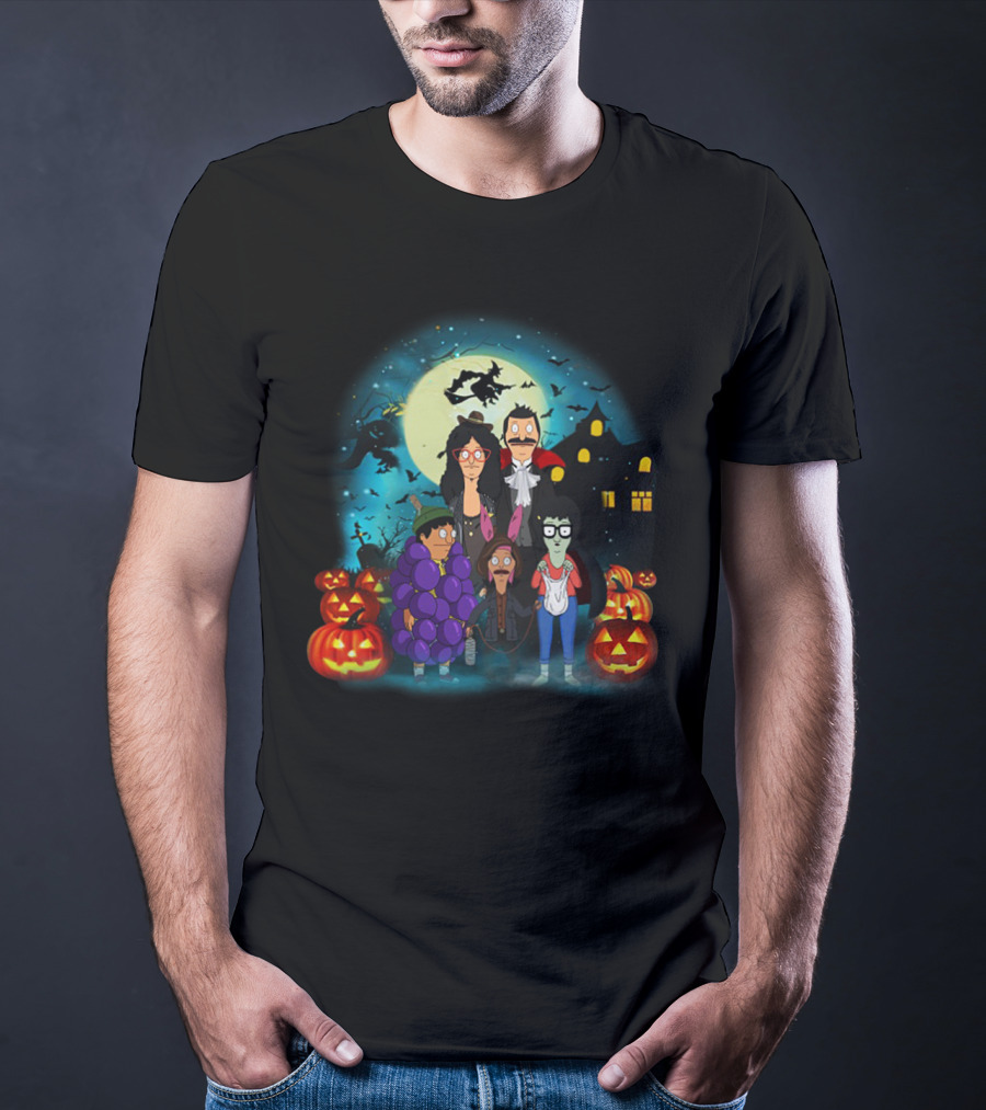 Bob's Burgers Belcher Family Halloween Costumes With Pumpkins And Haunted House T-Shirt
