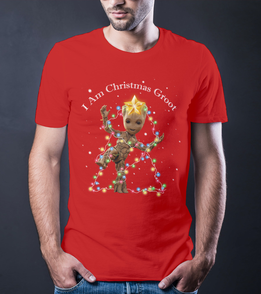 I Am Christmas Groot With Lights And Star T-Shirt