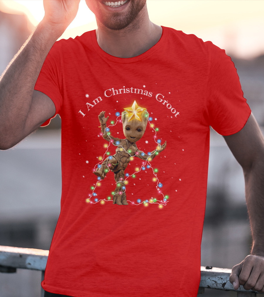 I Am Christmas Groot With Lights And Star T-Shirt