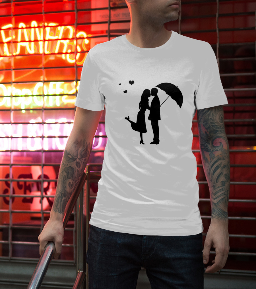 Couple Romantic Umbrella Hearts T-Shirt