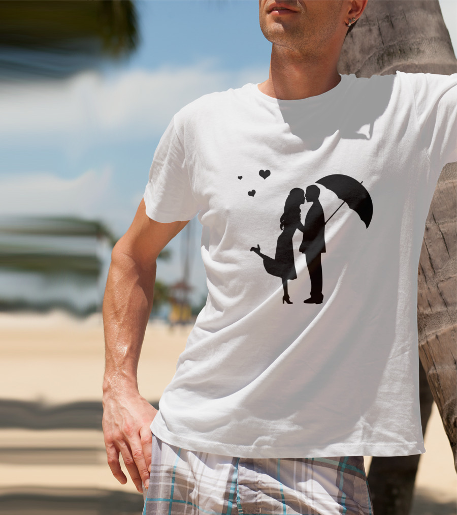 Couple Romantic Umbrella Hearts T-Shirt