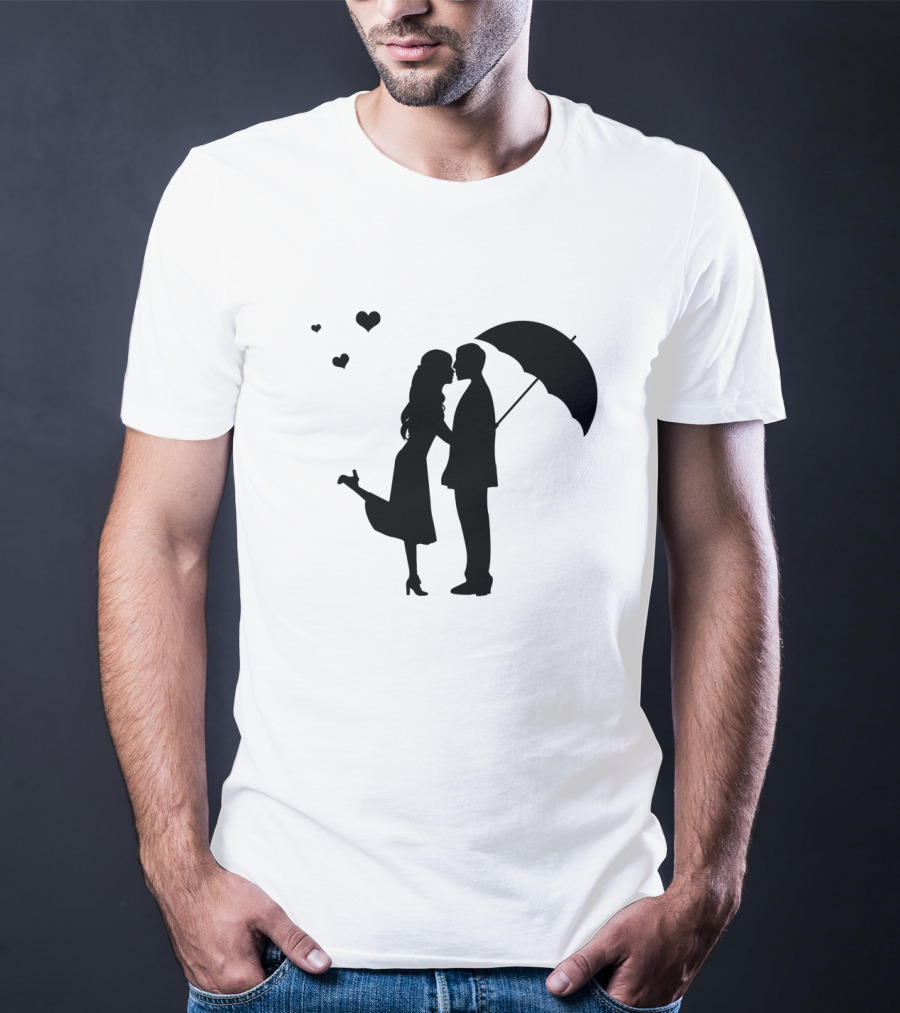 Couple Romantic Umbrella Hearts T-Shirt