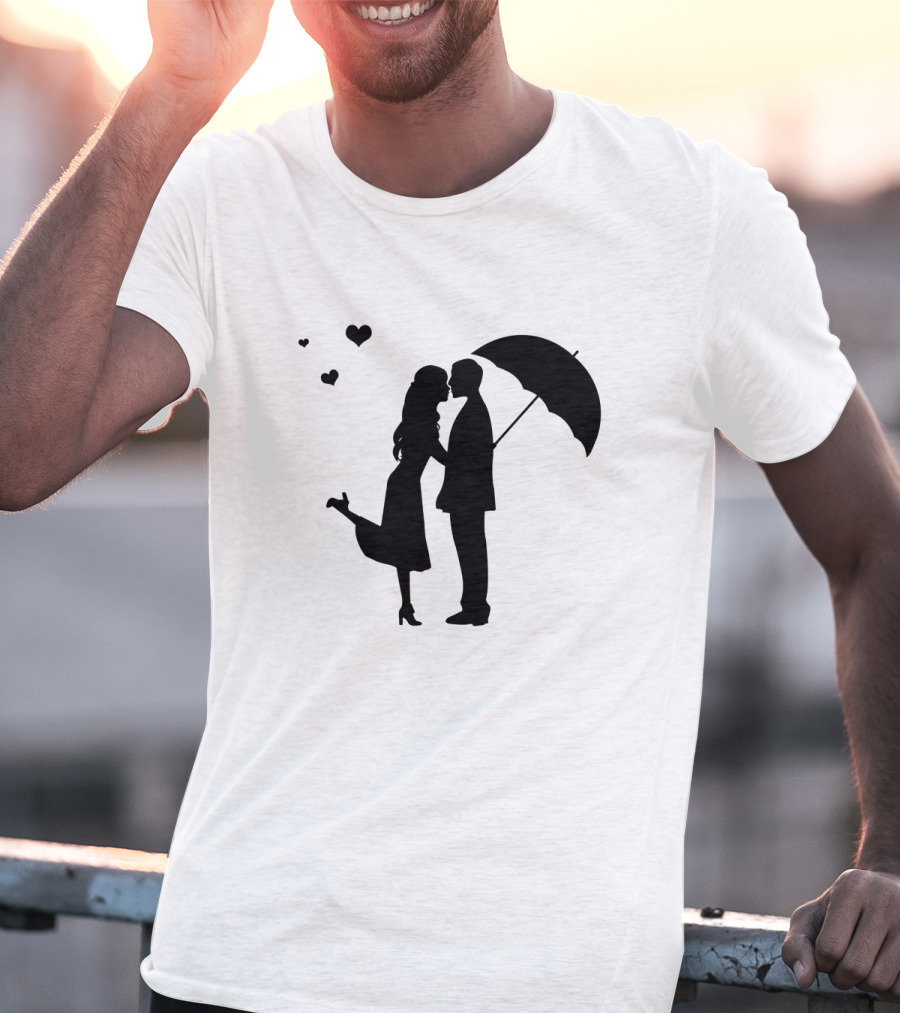 Couple Romantic Umbrella Hearts T-Shirt