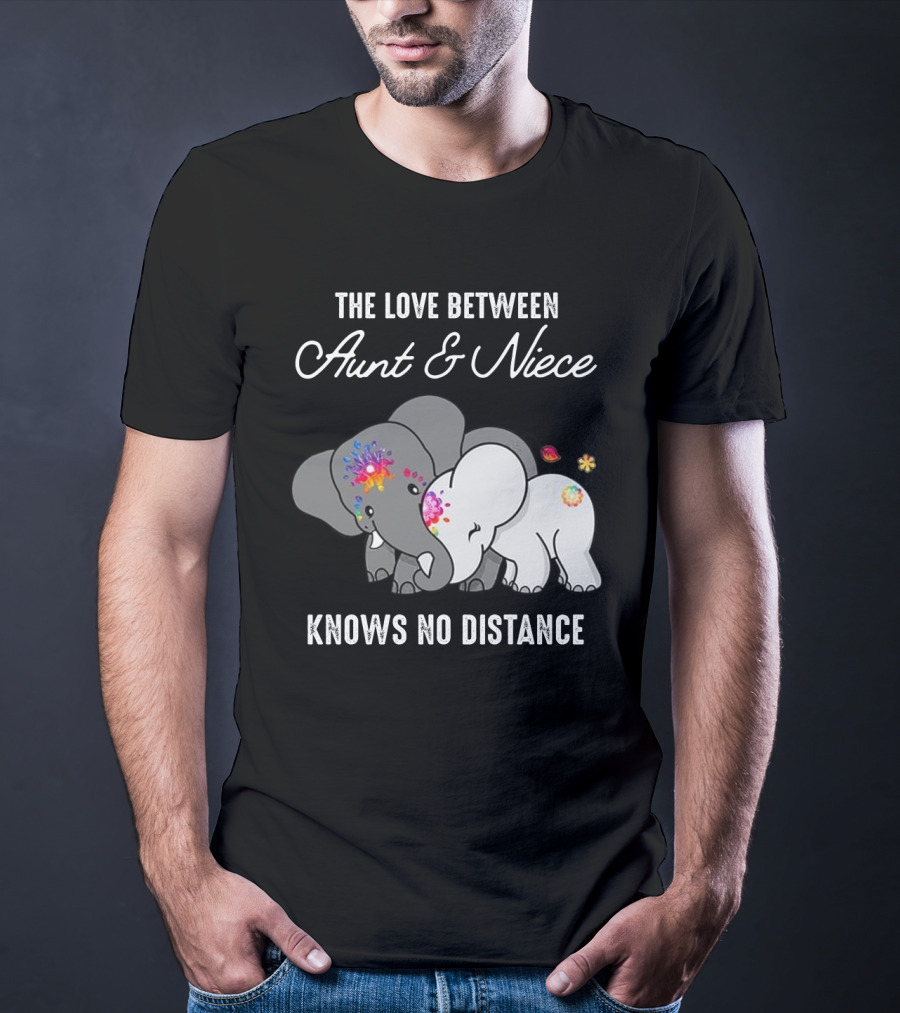 The Love Between Aunt And Niece Knows No Distance Elephants With Colorful Flowers T-Shirt