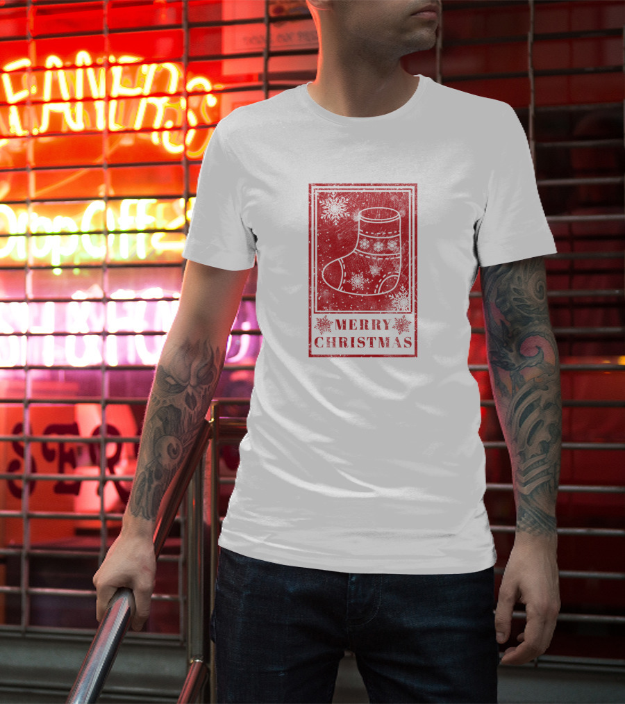 Merry Christmas Red Sock Post Stamp T-Shirt