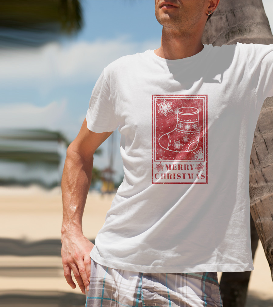 Merry Christmas Red Sock Post Stamp T-Shirt