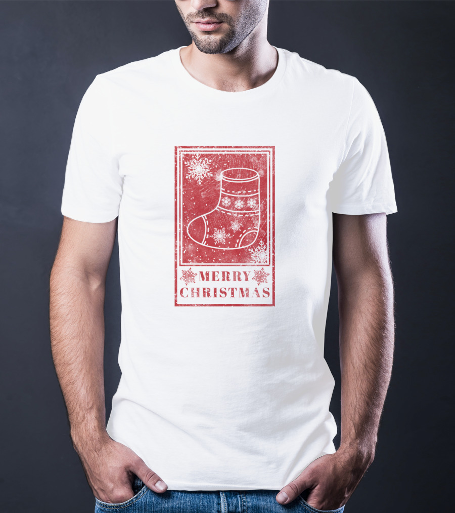 Merry Christmas Red Sock Post Stamp T-Shirt