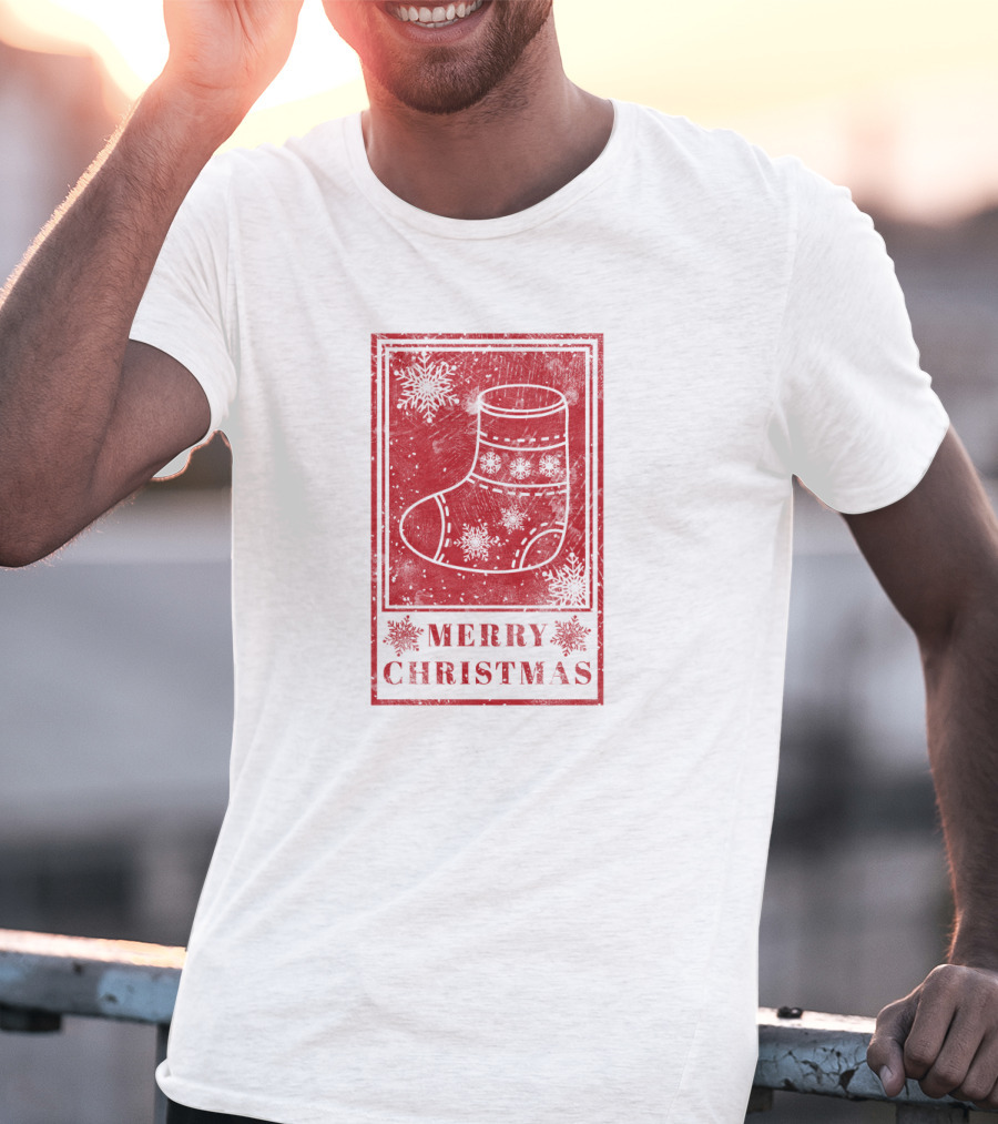 Merry Christmas Red Sock Post Stamp T-Shirt