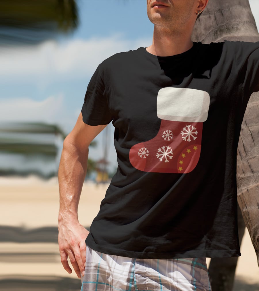Sock Christmas Stocking With Snowflakes And Stars T-Shirt