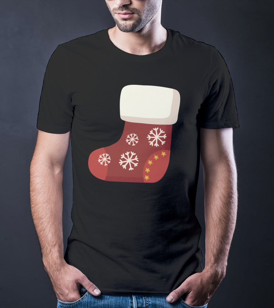 Sock Christmas Stocking With Snowflakes And Stars T-Shirt