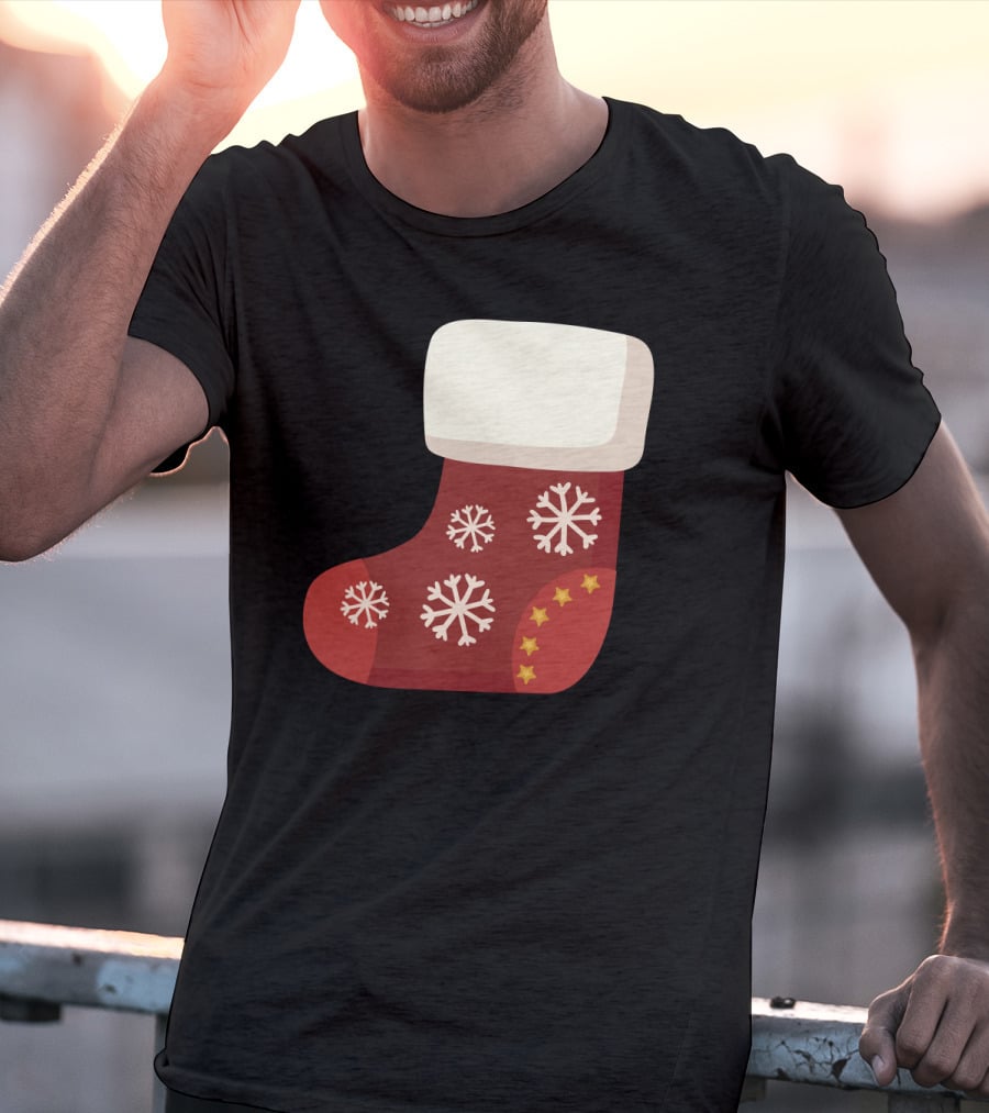 Sock Christmas Stocking With Snowflakes And Stars T-Shirt