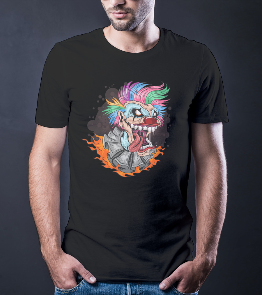 Clown Joker Smile With Unicorn Hair And Fiery Collar T-Shirt