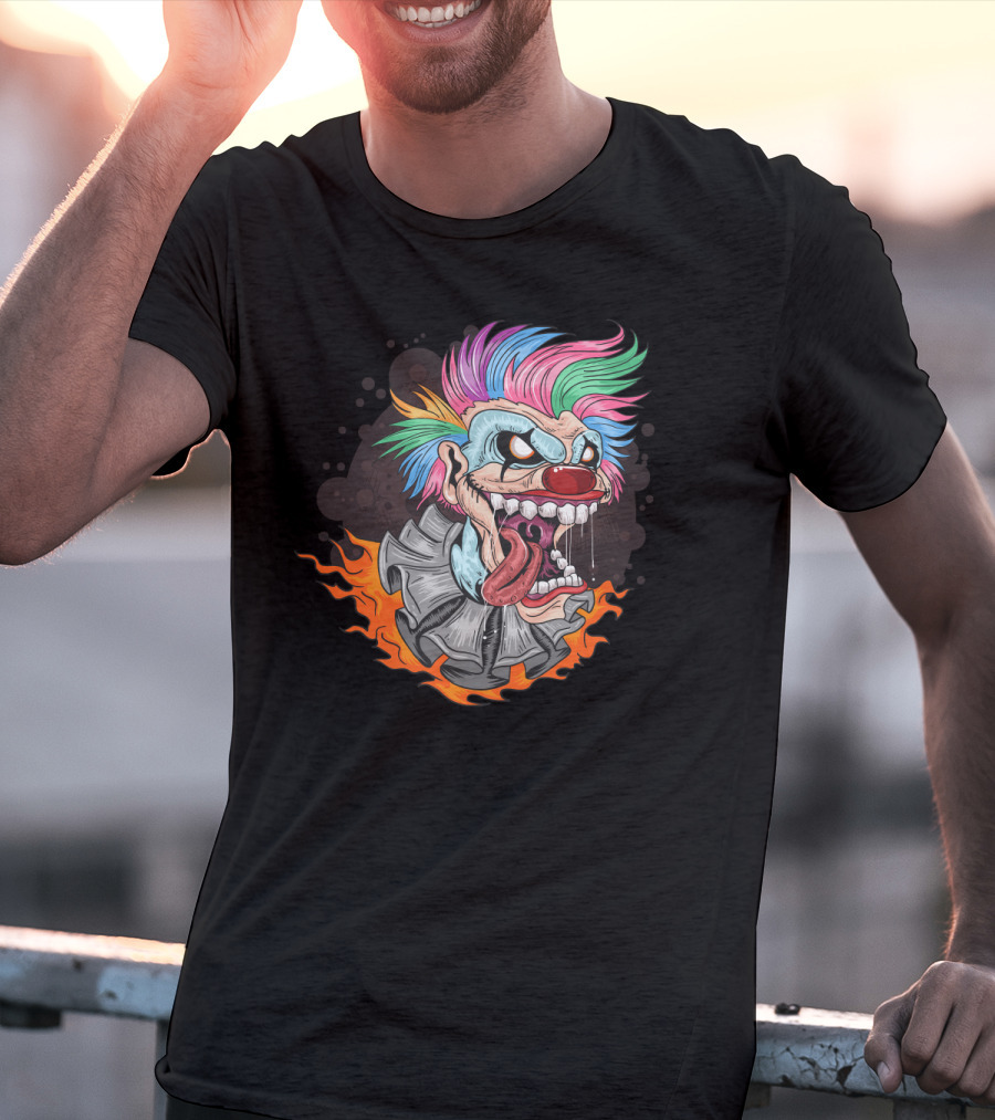 Clown Joker Smile With Unicorn Hair And Fiery Collar T-Shirt