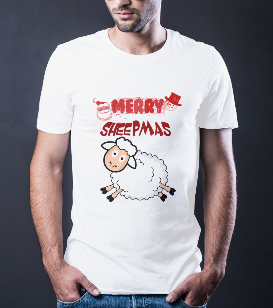 Merry Sheepmas Funny Christmas Santa Sheep With Snowman Hat T-Shirt
