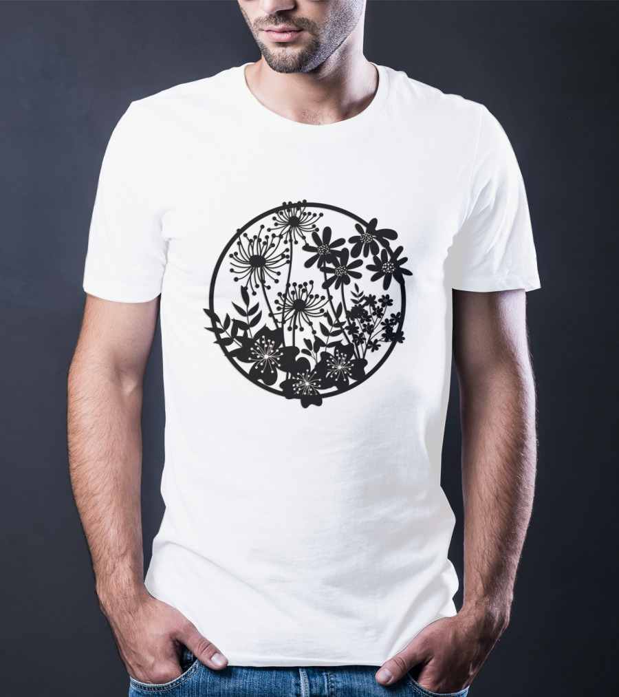 Flower Fresh Three Dimensional Silhouette Blossom Mandala T-Shirt