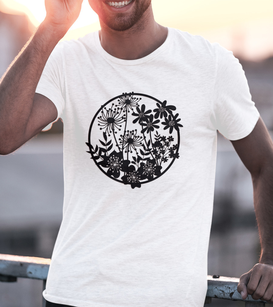 Flower Fresh Three Dimensional Silhouette Blossom Mandala T-Shirt