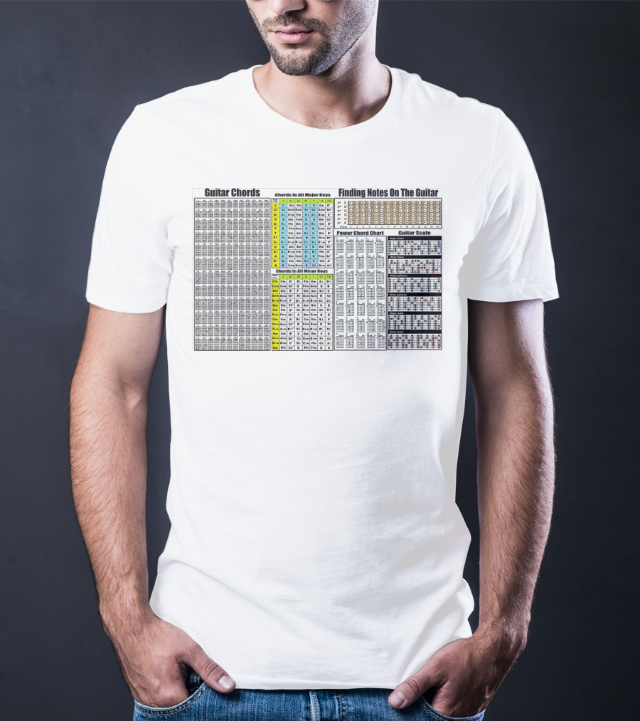 Guitar Chords Chords In All Major Keys Chords In All Minor Keys Power Chord Chart Guitar Scale Finding Notes On The Guitar T-Shirt