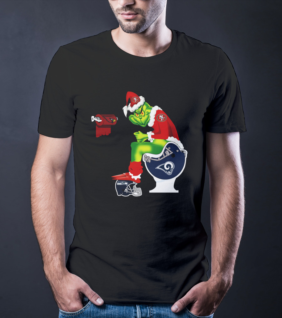 49ers Grinch On Rams Toilet With Cardinals Toilet Paper Seahawks Helmet T-Shirt