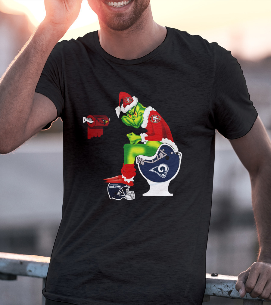 49ers Grinch On Rams Toilet With Cardinals Toilet Paper Seahawks Helmet T-Shirt
