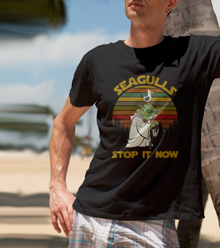 Yoda Seagulls Stop It Now Star Wars Retro Forest T-Shirt