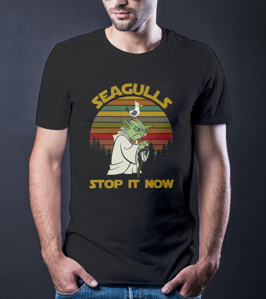 Yoda Seagulls Stop It Now Star Wars Retro Forest T-Shirt