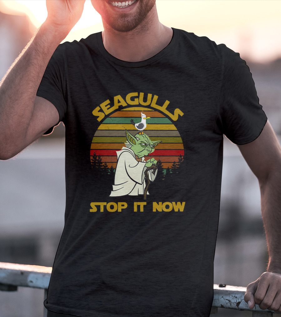 Yoda Seagulls Stop It Now Star Wars Retro Forest T-Shirt