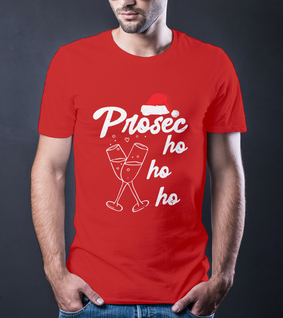 Prosec Ho Ho Santa Hat Champagne Glasses T-Shirt