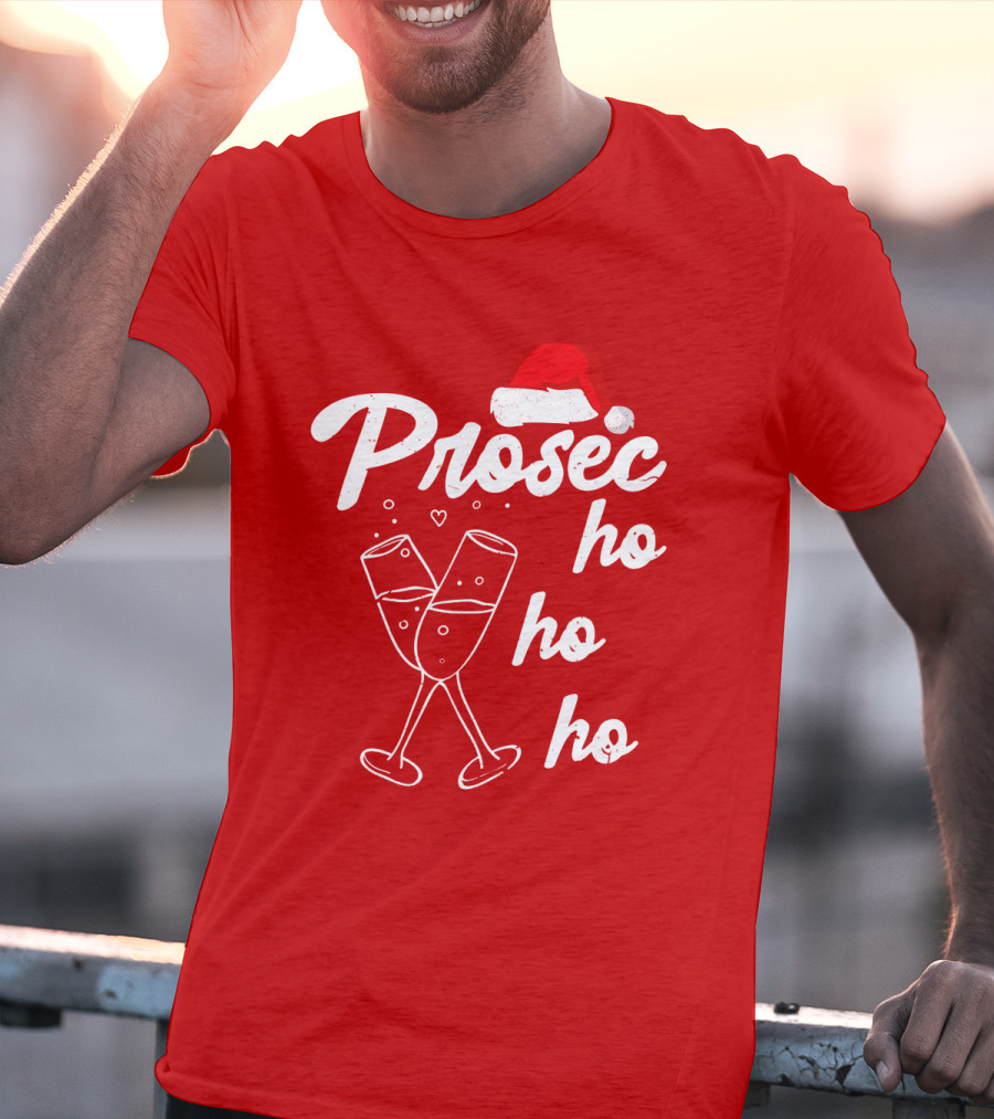 Prosec Ho Ho Santa Hat Champagne Glasses T-Shirt