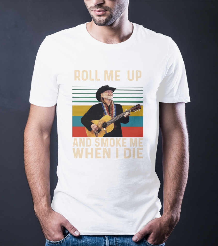 Roll Me Up And Smoke Me When I Die Cowboy Guitar Vintage Stripes T-Shirt