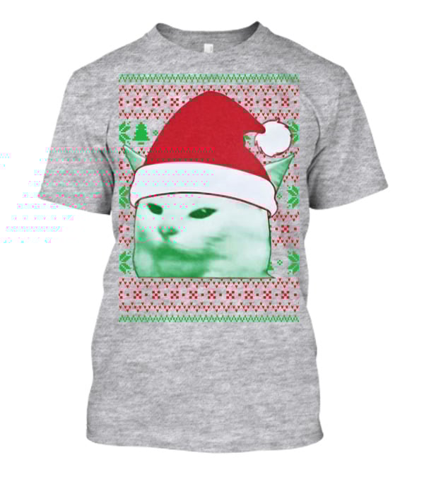 Santa Hat Cat Meme Christmas Pattern Raglan T-Shirt