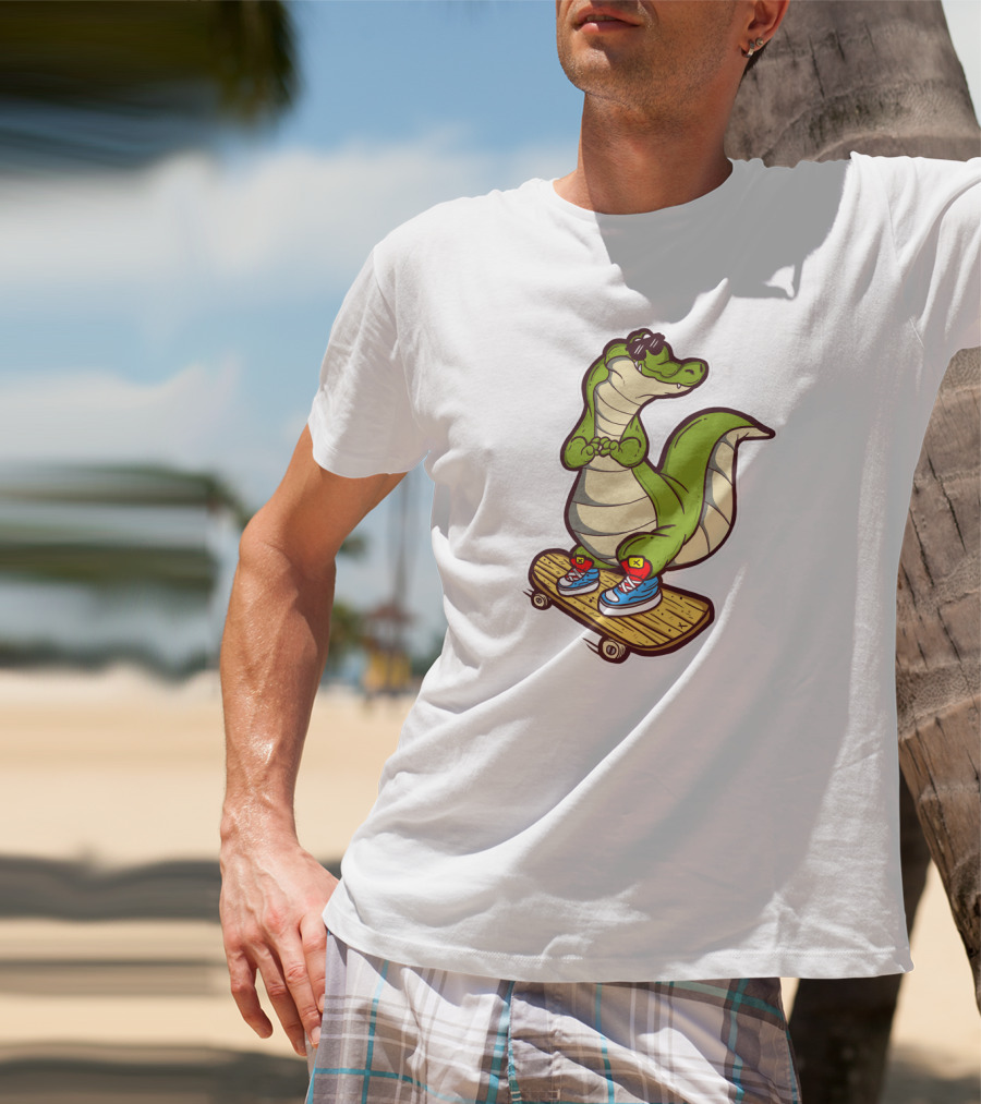 Crocodile Skates On Skateboard With Sneakers And Sunglasses T-Shirt