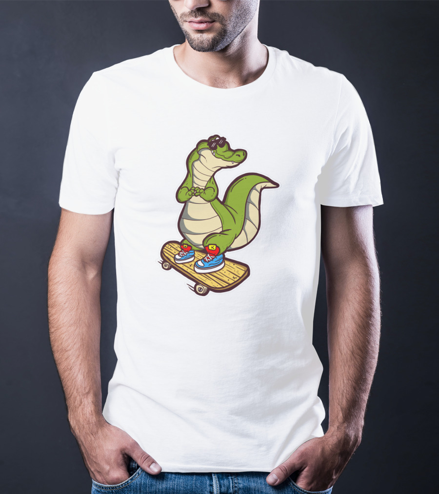 Crocodile Skates On Skateboard With Sneakers And Sunglasses T-Shirt